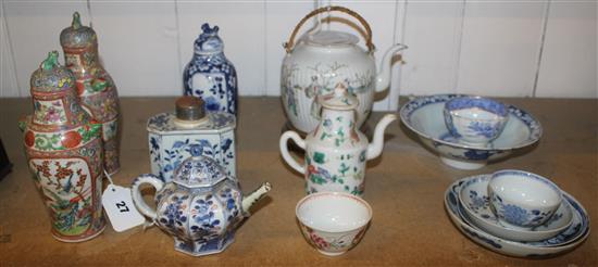 Pair of small Canton vases & covers, an Arita teapot & sundry Oriental items